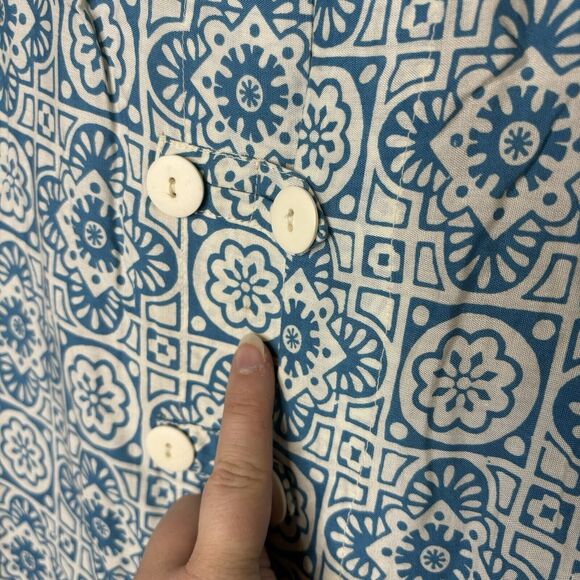 VTG Passports Pier 1 Imports Small Button Front Midi Skirt Blue Cream Geometric - Picture 4 of 8